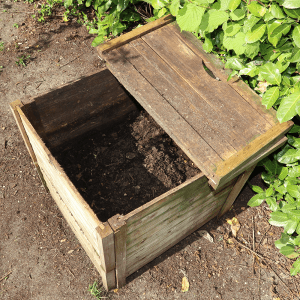 a wooden compost heap